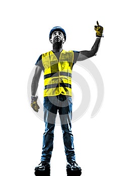 Construction worker signaling looking up hoist silhouette