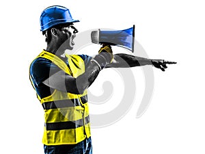 Construction worker signaling megaphone silhouette photo