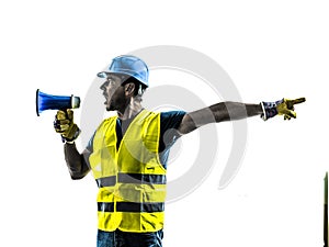 Construction worker signaling megaphone silhouette