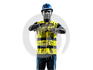 construction worker signaling safety vest emergency stop silhouette photo