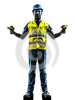 Construction worker signaling safety vest extend b photo