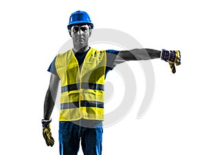 Construction worker signaling safety vest lower boom silhouette photo