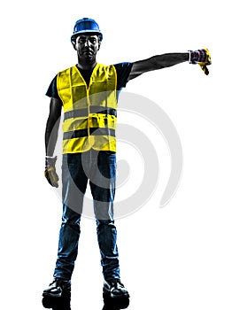 Construction worker signaling safety vest lower boom silhouette photo