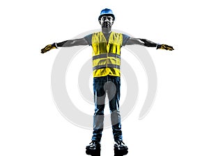 Construction worker signaling safety vest photo