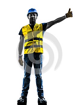 Construction worker signaling safety vest raise