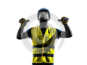 construction worker signaling safety vest retract boom silhouette photo