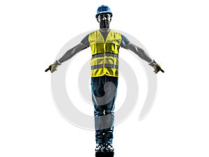 Construction worker signaling safety vest silhouette