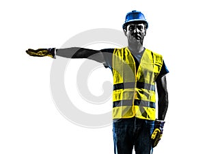 Construction worker signaling safety vest silhouette