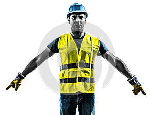 Construction worker signaling safety vest silhouette