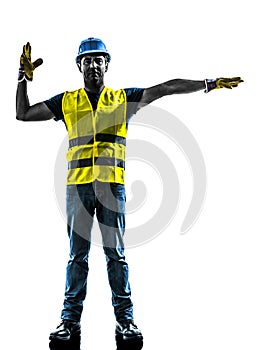 Construction worker signaling safety vest silhouette photo