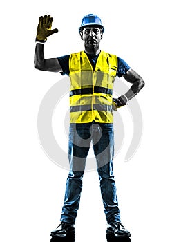 Construction worker signaling safety vest silhouette photo