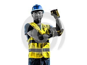 construction worker signaling safety vest use whipline silhouette photo