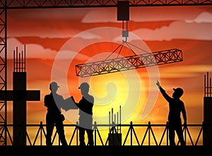 Construction worker silhouette at sunset