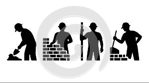 Construction Worker Silhouettes Bricklaying Tools Labor