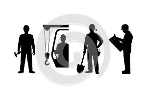 Construction Worker Silhouettes Building Site Labor Tools
