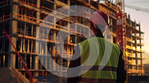 The construction worker at site. AI generated