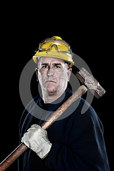 Construction worker with sledgehammer