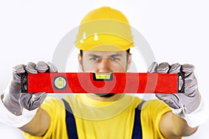 Construction worker with spirit level