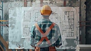 A construction worker standing in front of a large whiteboard mapping out timelines and budgets for a whole home