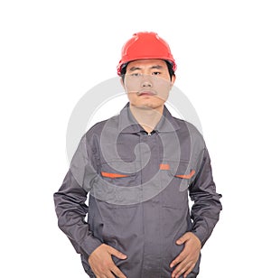 Construction worker standing in front of white background