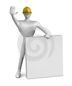 Construction worker with stop gesture