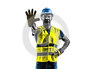 Construction worker stop gesture safety vest silhouette