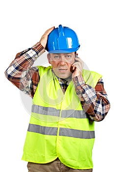 Construction worker with surprised expression