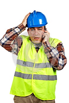 Construction worker with surprised expression