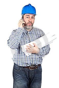 Construction worker talking with phone