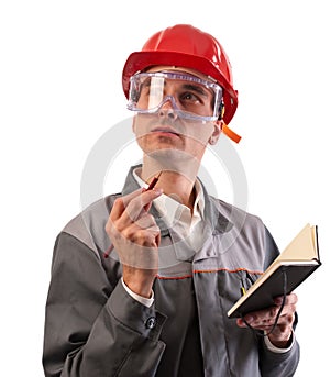 Construction worker thinking