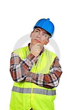 Construction worker thinking