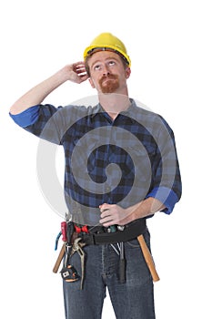 Construction worker thinking