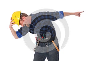 Construction worker tittering