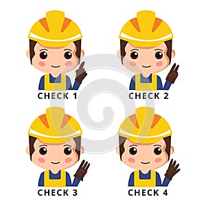 Construction worker to check set.work safety. vector illustration