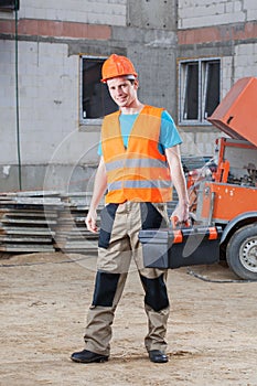 Construction worker with tool box