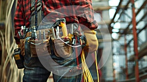 Construction worker with toolbelt.AI generated image