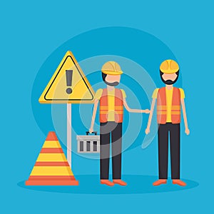 Construction worker traffic caution sign