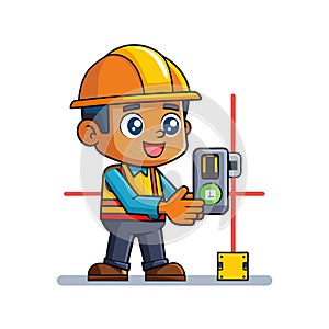 Construction Worker Using Laser Level Cartoon Vector Illustration