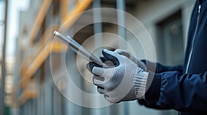 Construction Worker Using Tablet on Site