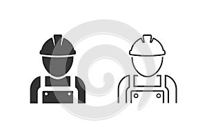 Construction worker vector line icon set in flat