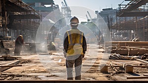 Construction worker wearing safety equipment at construction site