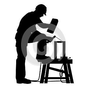 Construction worker with welding machine silhouette vector