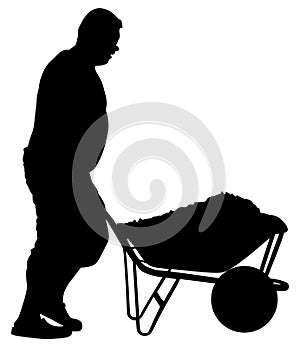 Construction worker with wheelbarrow silhouette.