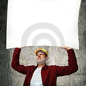 Construction worker with whiteboard