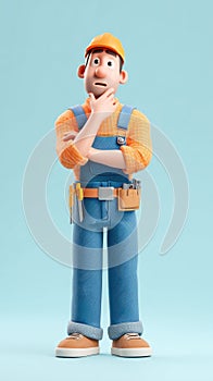 Construction worker pondering a complex project with thoughtful expression