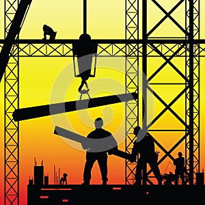 Construction worker at work and dusk vector