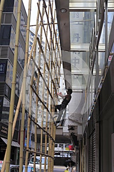 Construction worker working on the scaffold