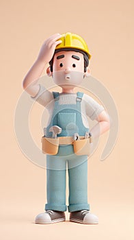 Construction worker pondering a complex problem with a thoughtful expression