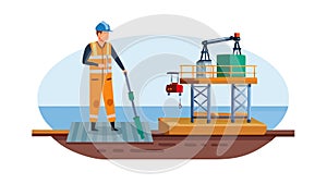 Construction workers assembling structure, industrial site, vector design Generative AI