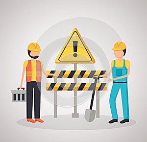 construction workers barrier shovel